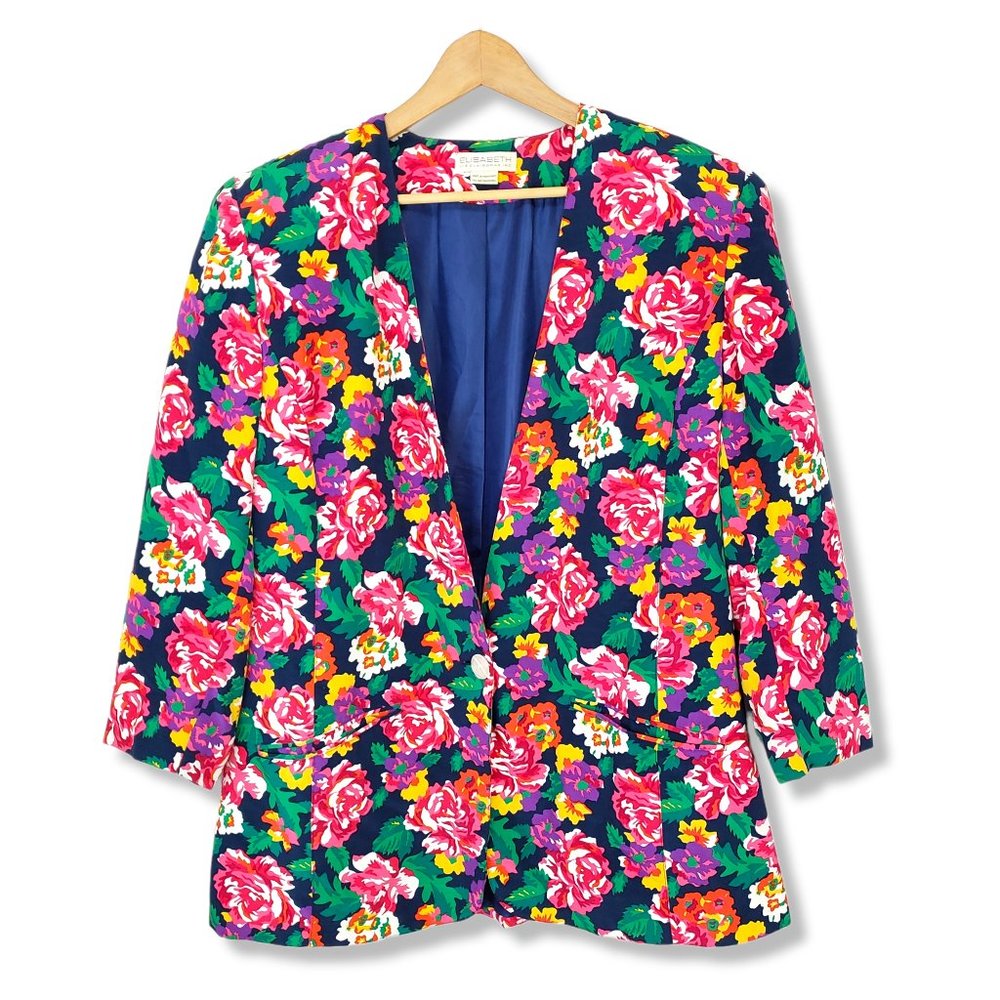 Vintage Elisabeth by Liz Claiborne Vibrant Multicolored Floral Print Blazer 16